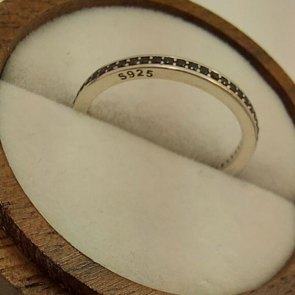 925 Sterling Silver Black CZ Band Ring - Picture 8 of 9